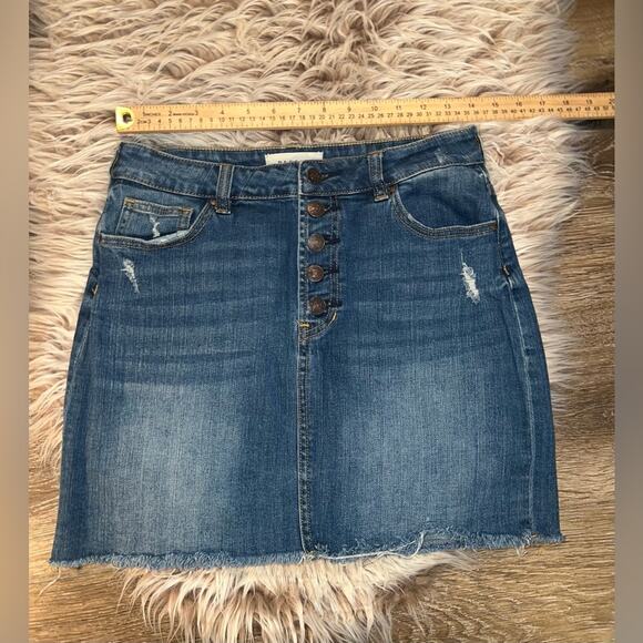 PACSUN women’s distressed button zipper blue jeans mini skirt - Picture 5 of 9